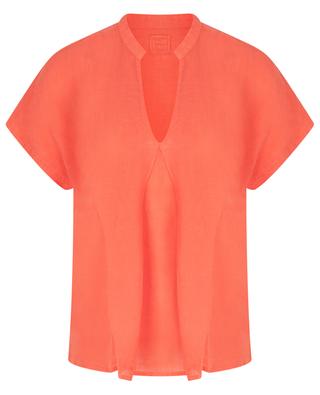 Linen short-sleeved blouse with inverted pleat 120% LINO
