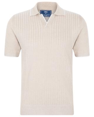 Twist stripe adorned linen and cotton short-sleeved polo shirt FEDELI
