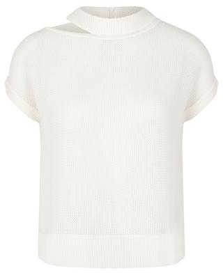 Sleeveless mesh knit boxy jumper with cut-out AKRIS PUNTO