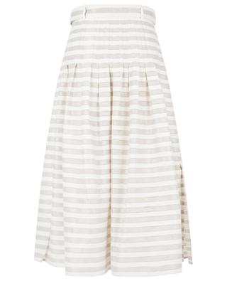 Linen and cotton pleated striped midi skirt AKRIS PUNTO