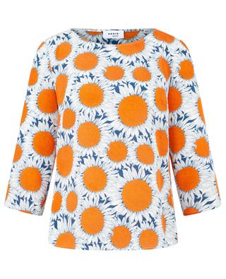 Sunflower printed silk blouse with 3/4 sleeves AKRIS PUNTO