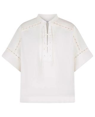 Short-sleeved embroidered blouse with lacing YVES SALOMON
