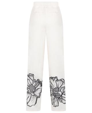 Pantalon large en lin brodé fleurs KITON