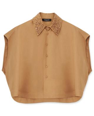 Sleeveless linen boxy shirt with embroidered collar FABIANA FILIPPI