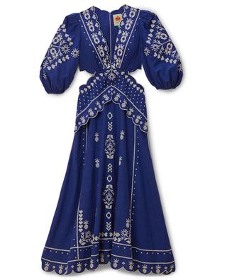 Midi-Leinenmix-Kleid mit Ausschnitten Navy Blue Embroidered FARM RIO