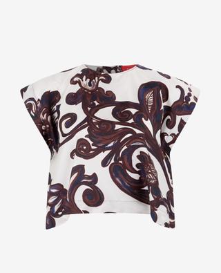 Floral Essence printed silk top with open back CO.GO