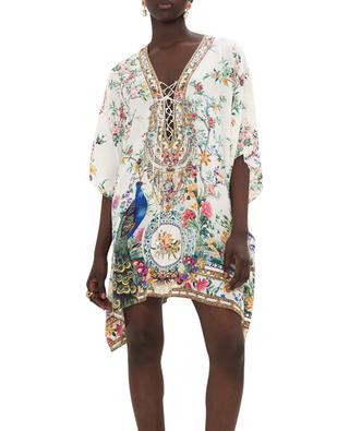 Plumes and Parterres short and loose silk lace-up caftan CAMILLA