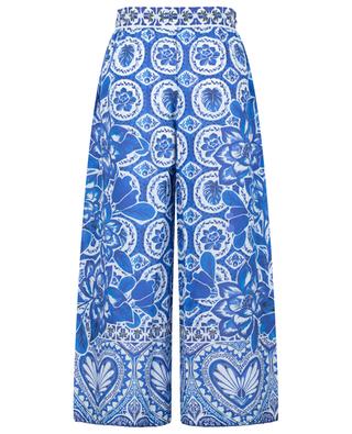 Pantalon large raccourci en voile de coton Blue Tile Dream FARM RIO
