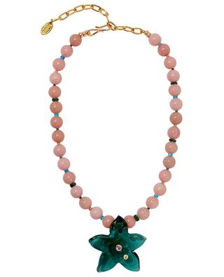 Vinca Flower pink opal and glass necklace LIZZIE FORTUNATO