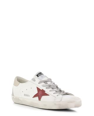 Super-Star low-top distressed leather sneakers with red and gold leather GOLDEN GOOSE