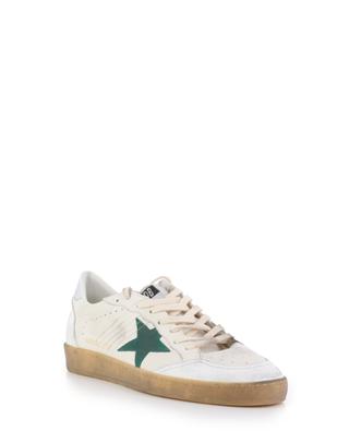 Ballstar distresses leather sneakers with green star GOLDEN GOOSE
