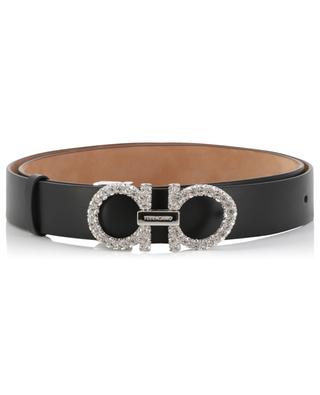 Gancini crystal-embellished slim smooth leather belt - 25 mm SALVATORE FERRAGAMO