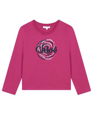 Mädchen-Langarm-T-Shirt mit Logo- und Blütenstickerei CHLOE