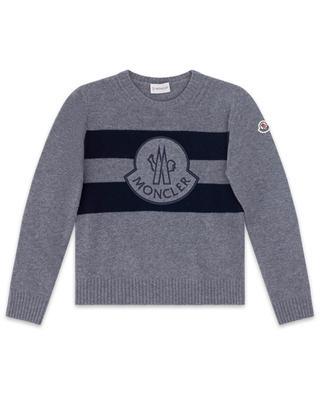 Macro logo patch and stripe adorned boy's wool jumper MONCLER