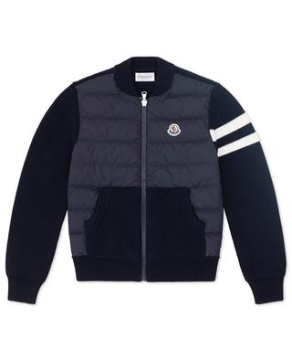 Boy's knit and down part full-zip cardigan with stripe detail MONCLER